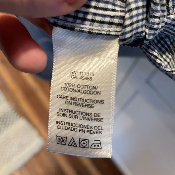 MICHAEL Michael Kors Shirt Blue White CheckerButton Down Short Sleeve Mens Sz L - Picture 4 of 6